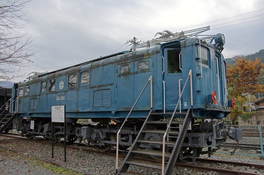 Preserved Chichibu ED38 electric locomotive at Mitsumineguchi