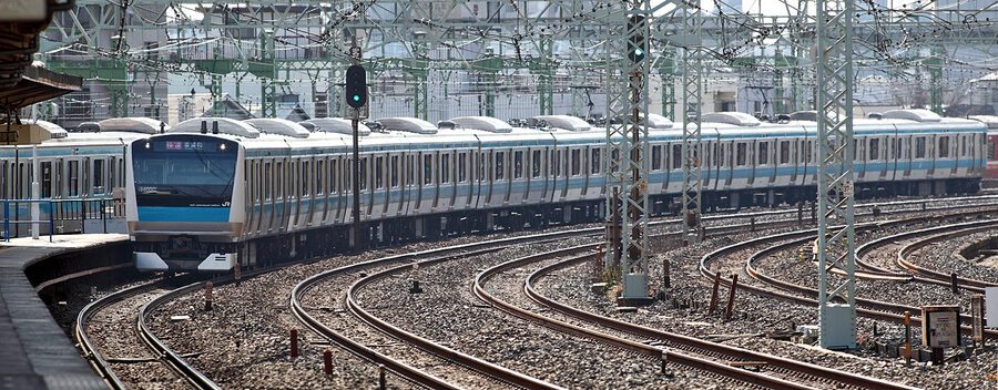 JR East E233-1000 series on Keihin-Tohoku Line at Higashi-Kanagawa