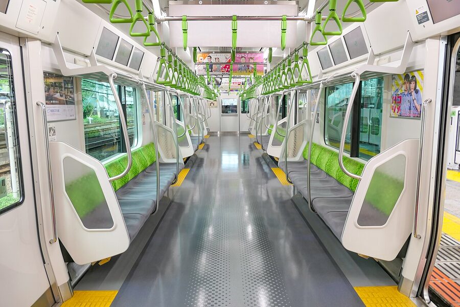 Interior of JR East E235 series 0 commuter train
