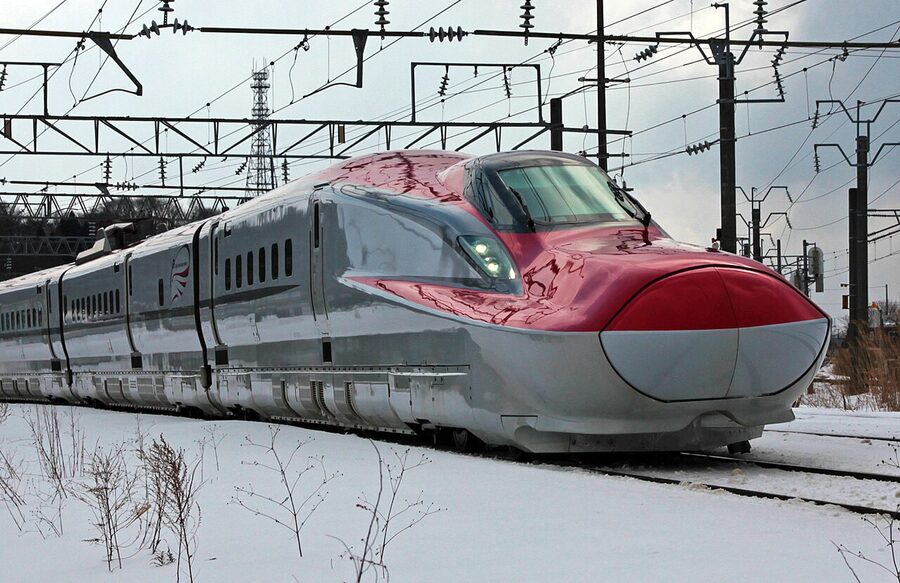 JR East E6 series Akita Shinkansen Komachi service near Akita