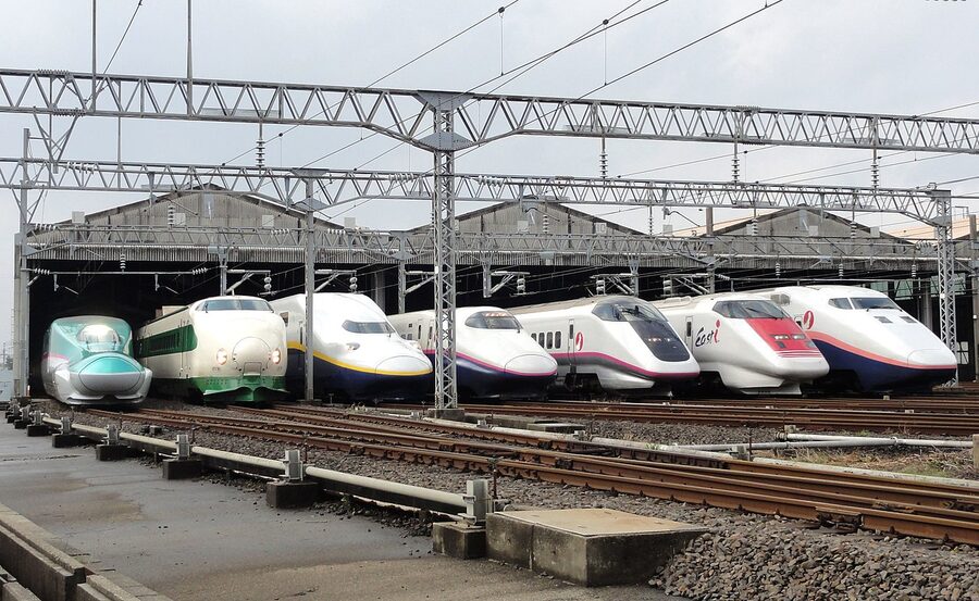 JR East Shinkansen lineup at Niigata Depot for the 30th anniversary of the Joetsu Shinkansen