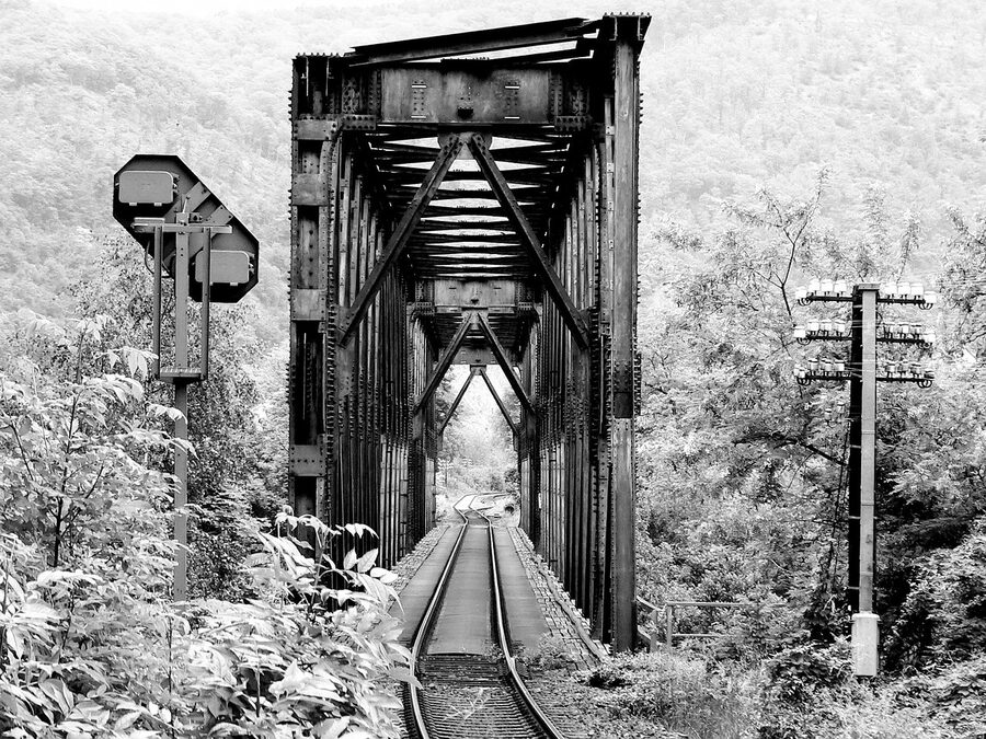 Pre-war railway bridge in monochrome