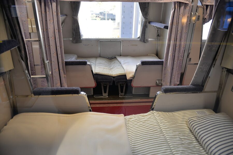JNR 583 sleeper car interior preserved at the Kyoto Railway Museum