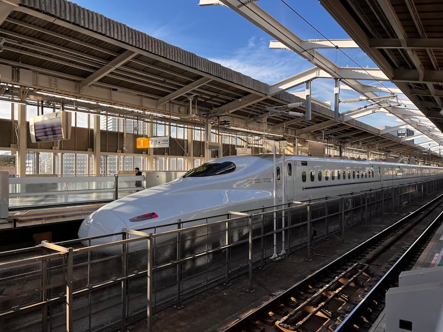Japanese Shinkansen bullet train at Shin-Osaka platform