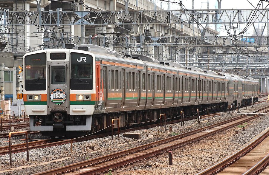 JR East 211 series on the Takasaki Line 130th anniversary livery