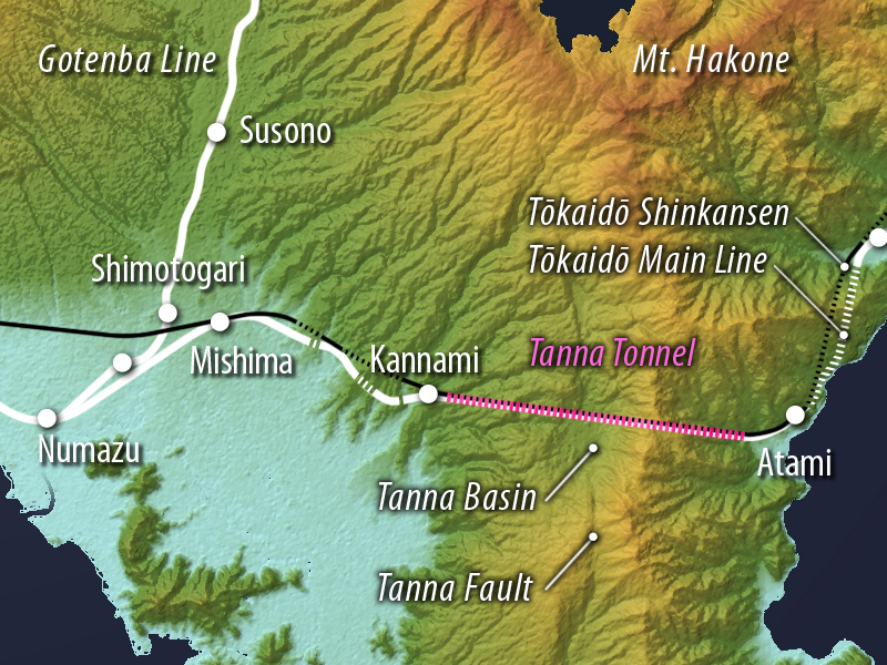 Map of the Tanna Tunnel on the Tokaido Main Line