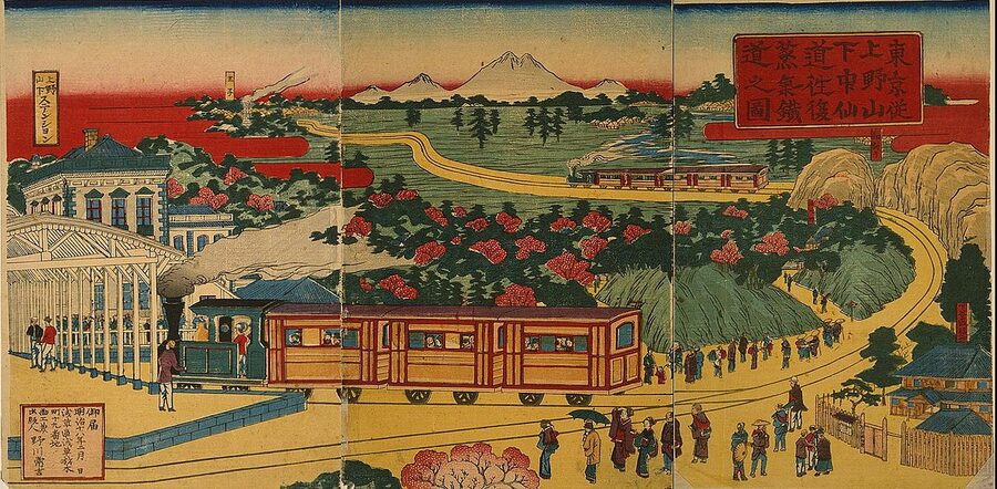 View of Ueno Station and Nippon Tetsudo tracks, 1885