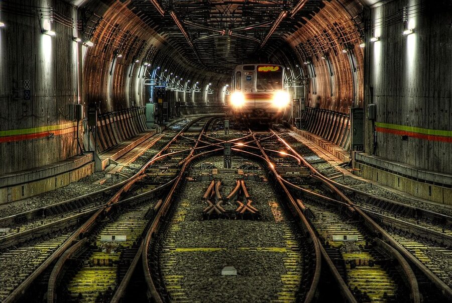 Tokyo Metro Fukutoshin Line train at Shibuya in dark-yellow livery