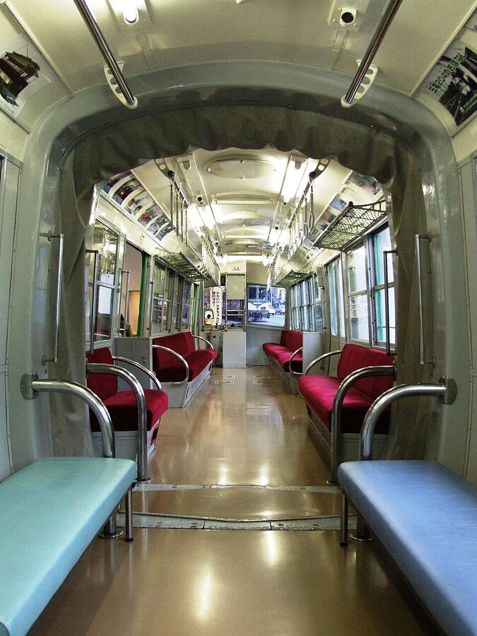 Interior of a Tokyu Deha 200 series tram