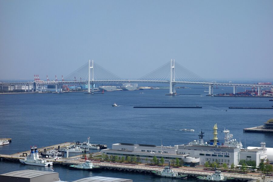 Yokohama Bay Bridge at sunset