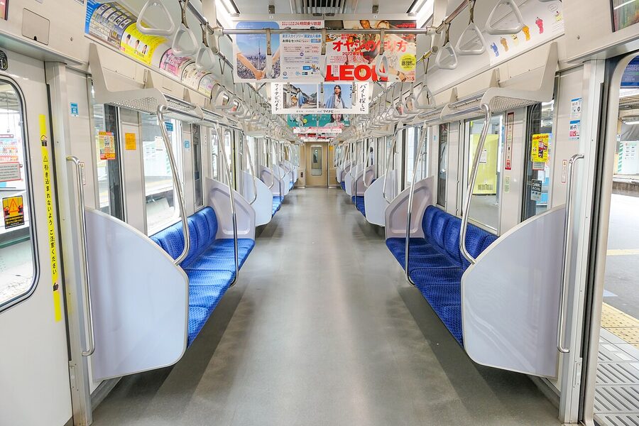 Interior of a Tokyo Metro 15000 series train