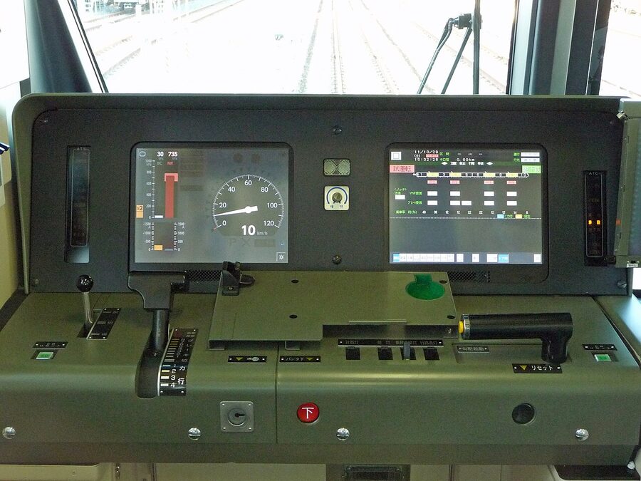 Cockpit detail of a Tokyo Metro 16000 series train