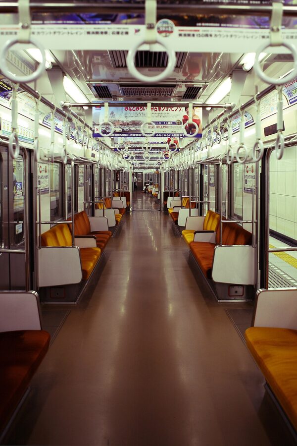 Interior of a train on the Tokyo Metro Hanzomon Line