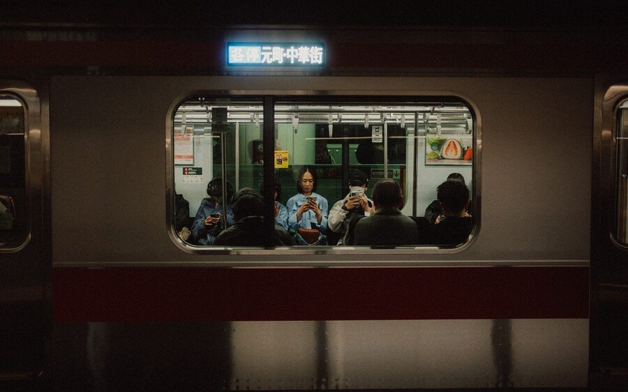 A cinematic view of a Tokyo subway station