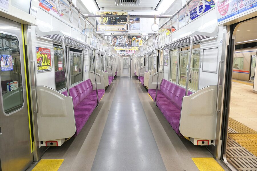 Keisei 3000 series interior with longitudinal bench seating