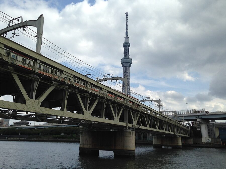 Sumida River Bridge on the Skytree Line beneath Tokyo Skytree