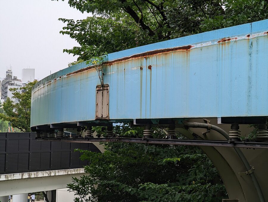 Vegetation taking over the abandoned Ueno Zoo Monorail