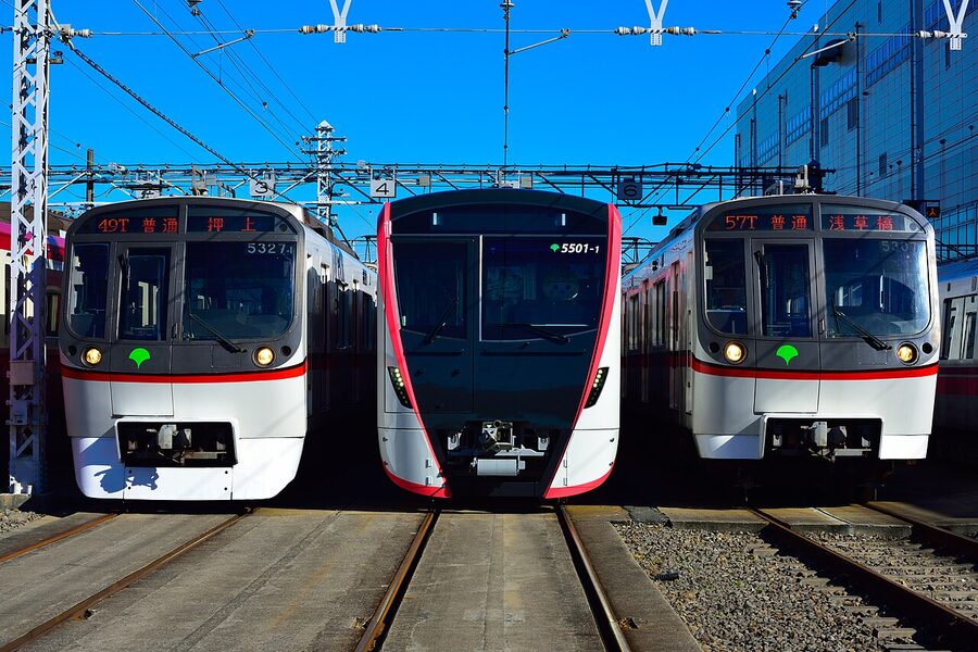 Toei 5300 and 5500 series at Magome Depot during Toei Festa open day